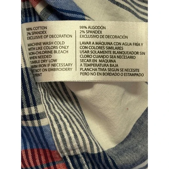 US Polo Assn Mens XS Short Sleeve Plaid Button Down Shirt Red White Blue Stretch - Picture 7 of 14